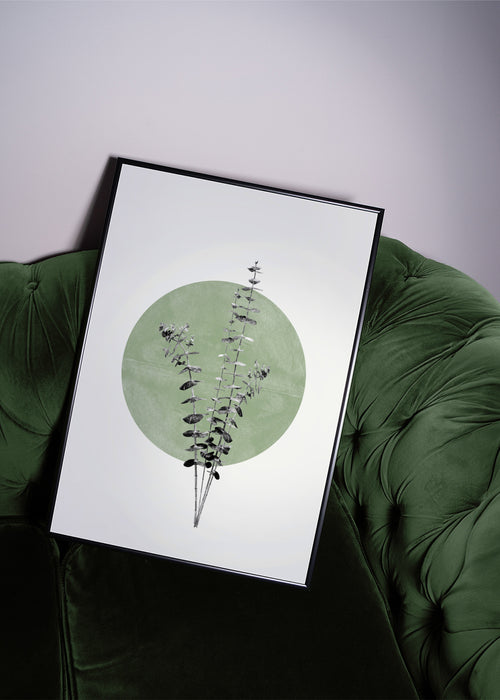 Eucalyptus and Green Moon - Framed poster in an interior