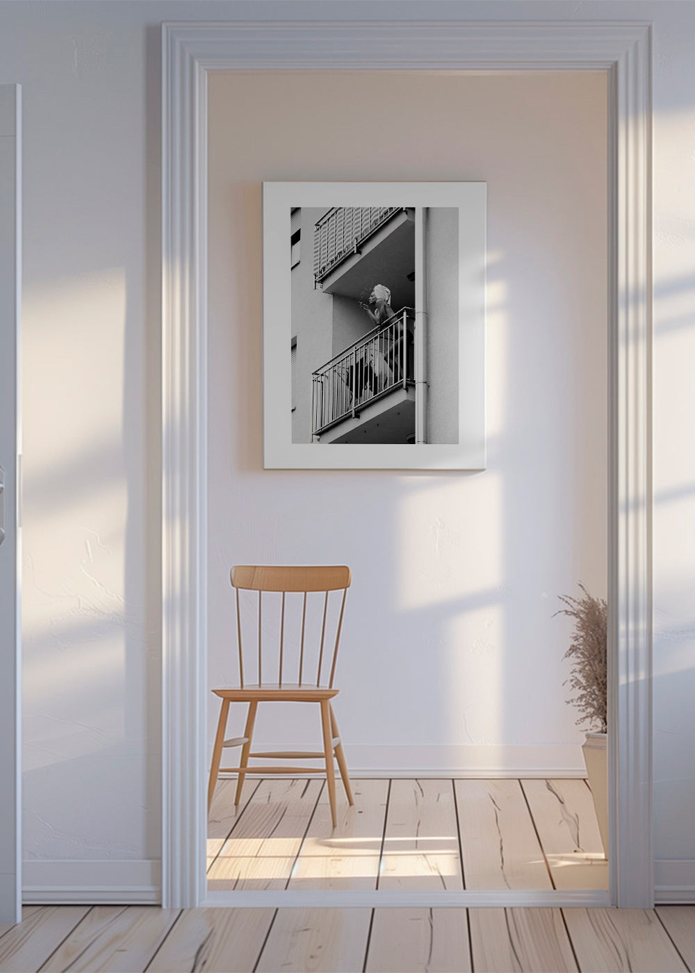 Fotografie na balkóně v černobílé