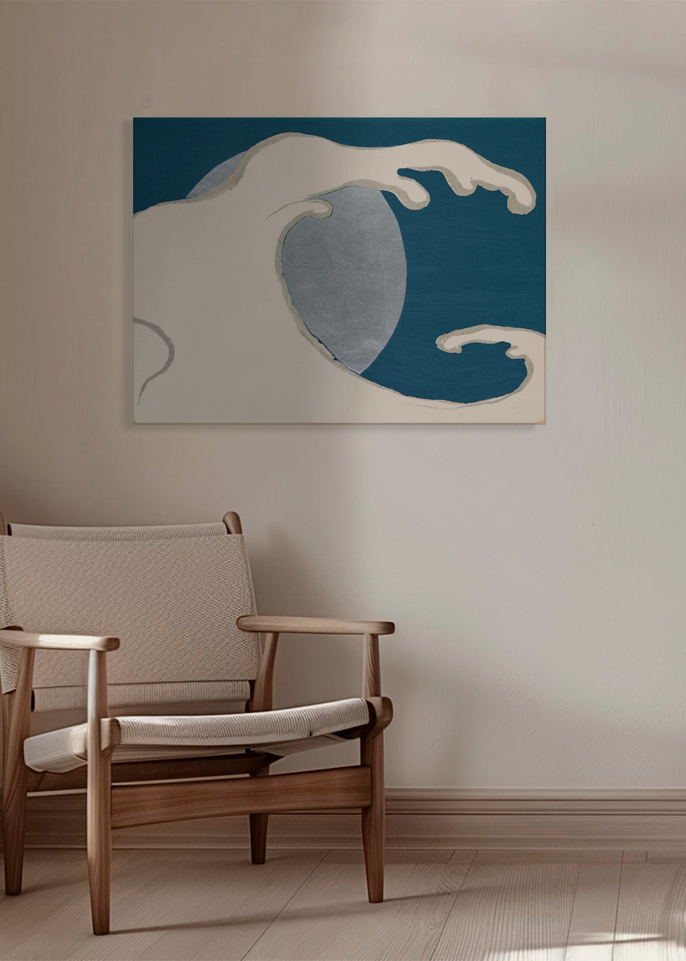Ilustrace: stylizovaná vlna a měsíční kotouč
