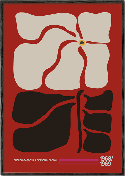 Botanický plakát se stylizovanou červenou květinou