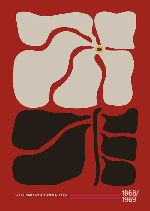 Botanický plakát se stylizovanou červenou květinou