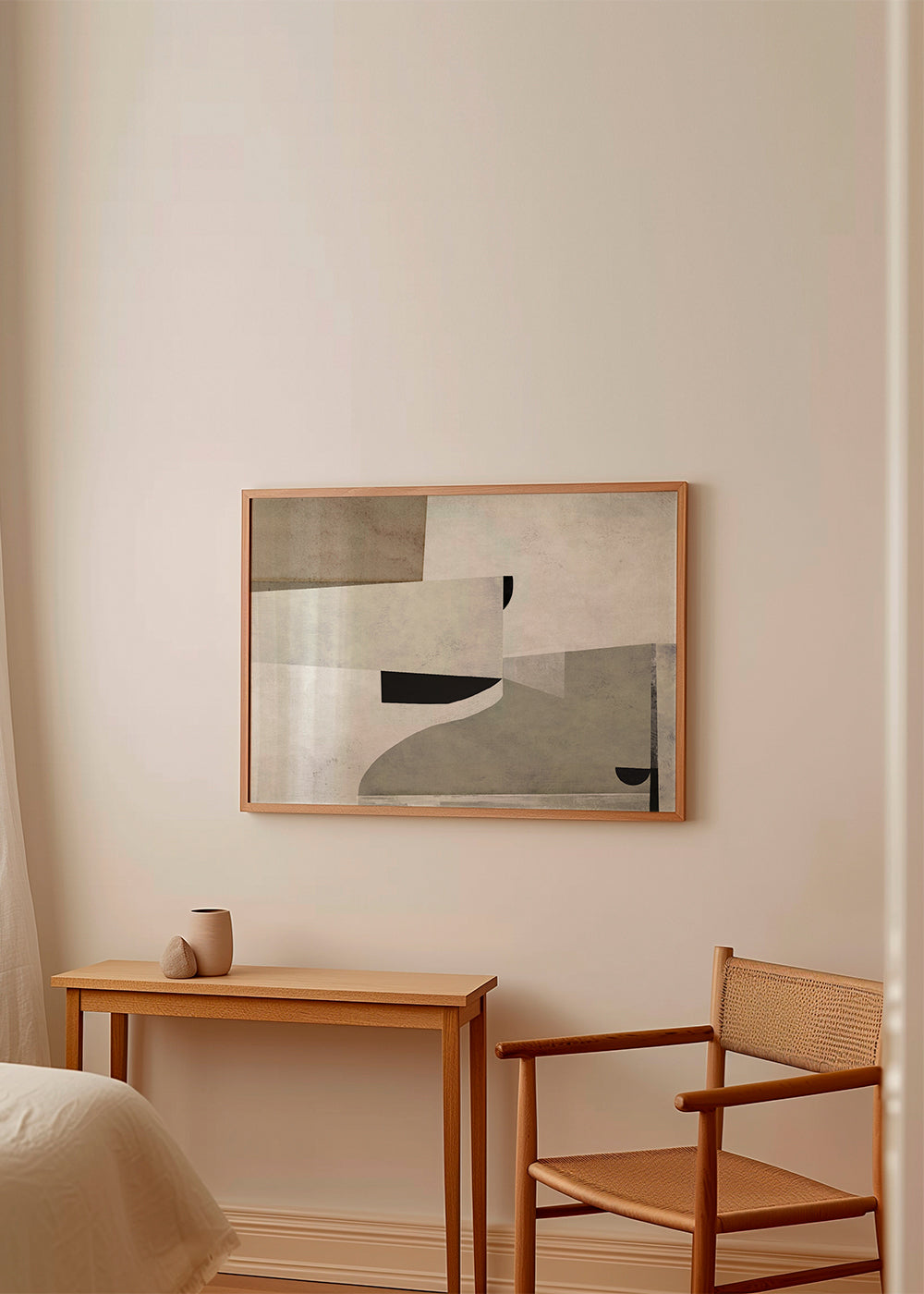 Abstraktní obraz s jemnými architektonickými tvary