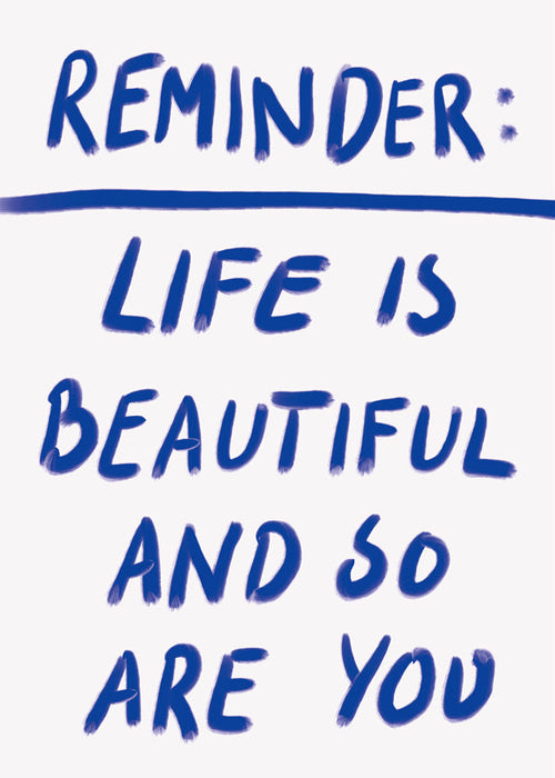 Typografická ilustrace „Reminder“ v modré