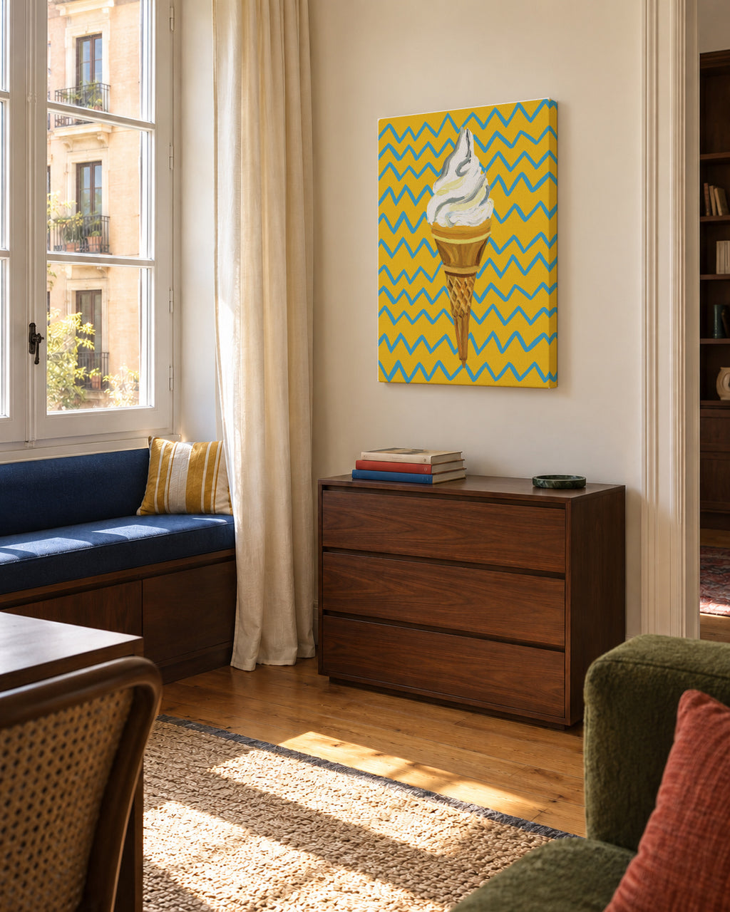 Ice Cream Yellow Zigzag - Unframed canvas in an interior
