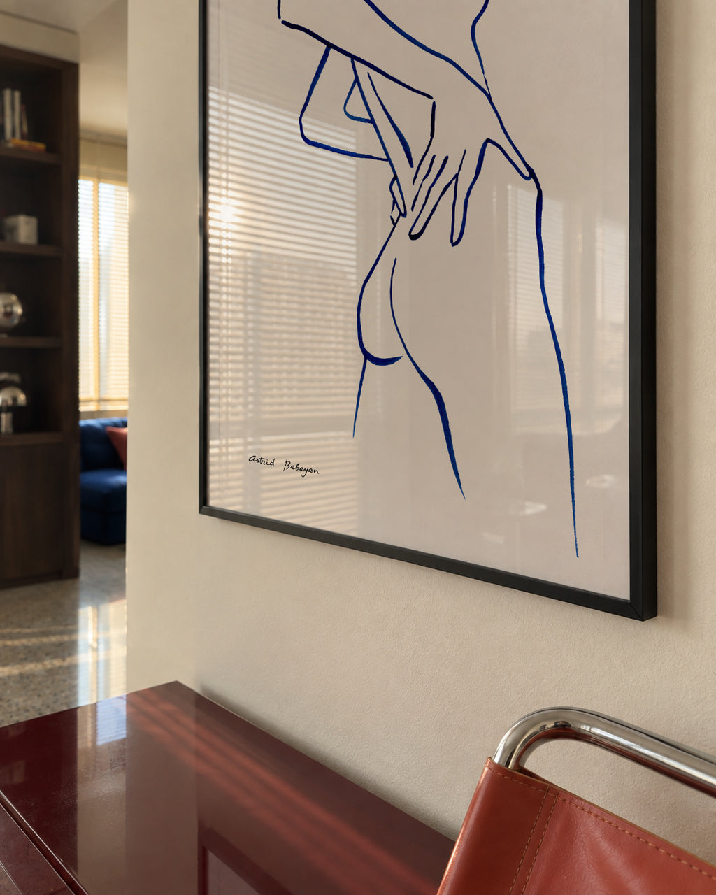 Blue line #1 - Framed poster in an interior