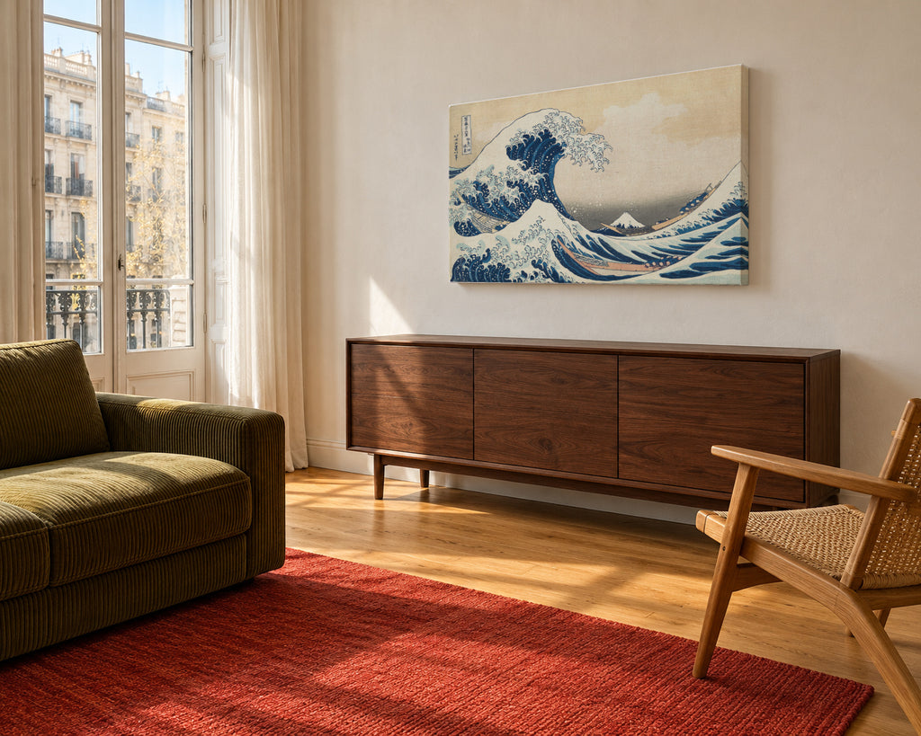 The Great Wave of Kanagawa - Katsushika Hokusai - Unframed canvas in an interior