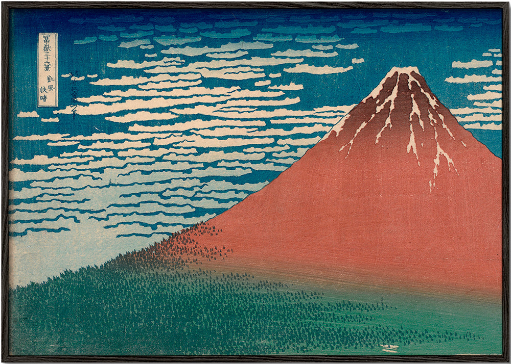 Cuadro de paisaje: Hora Fudži červená v japonském tisku