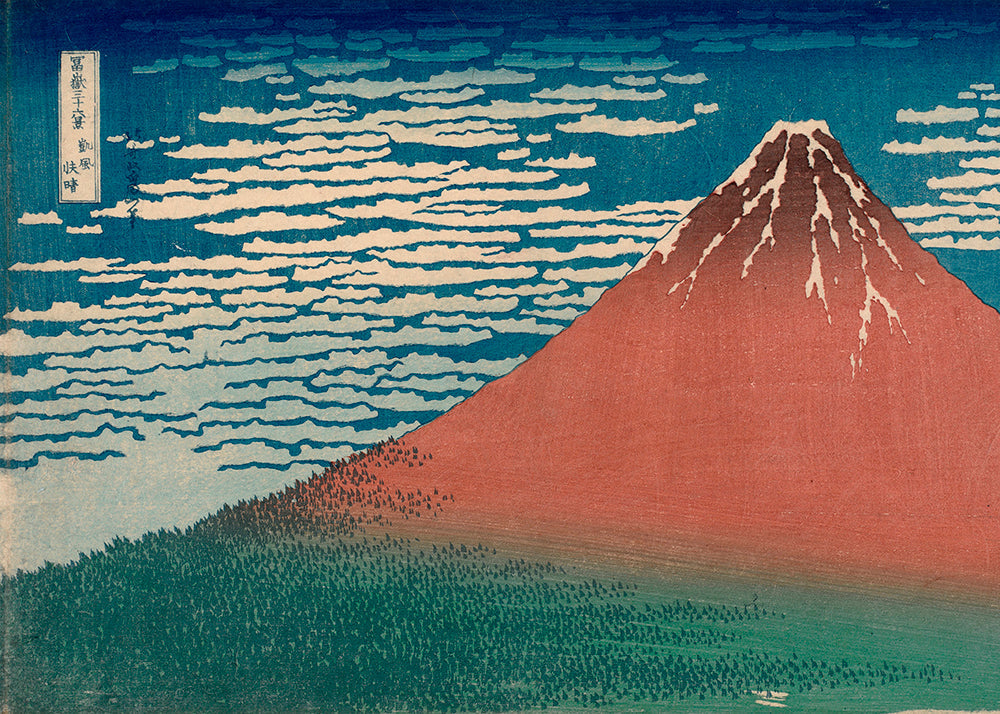 Cuadro de paisaje: Hora Fudži červená v japonském tisku