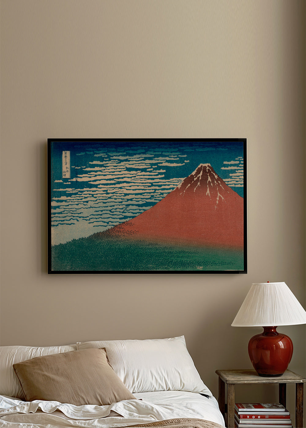 Cuadro de paisaje: Hora Fudži červená v japonském tisku