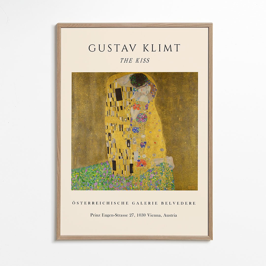 Vintage plakát 'Polibek' od Klimta v zlatě