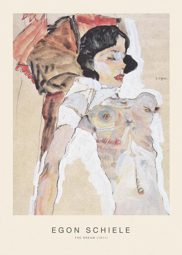 Vintage tisk: ležící ženská postava Egon Schiele