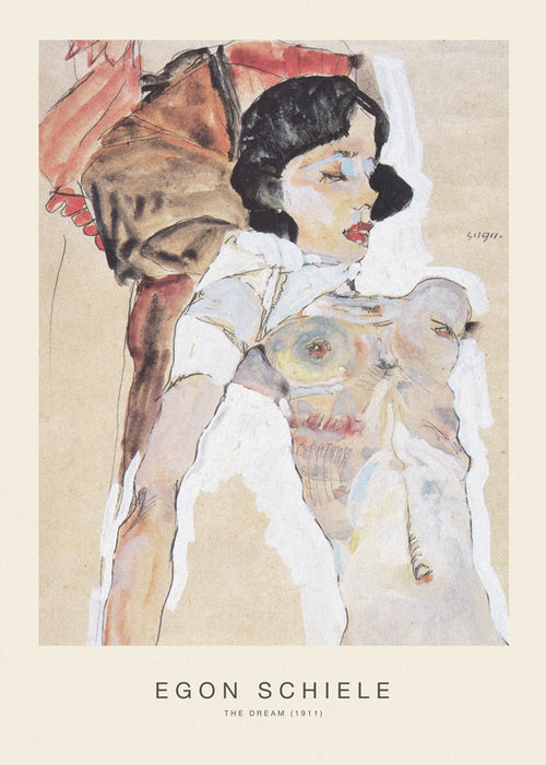 Vintage tisk: ležící ženská postava Egon Schiele