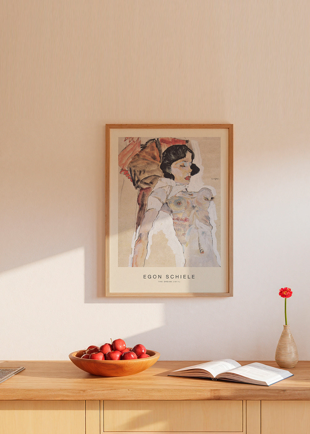 Vintage tisk: ležící ženská postava Egon Schiele