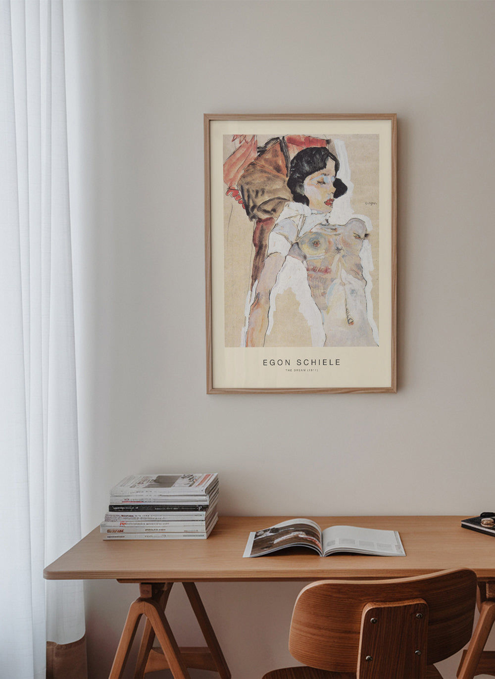 Vintage tisk: ležící ženská postava Egon Schiele