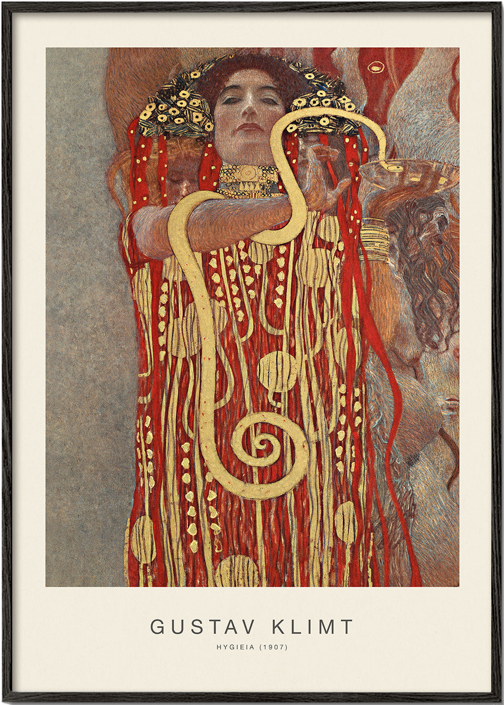 Vintage umění Hygieia od Klimta v zlaté a červené