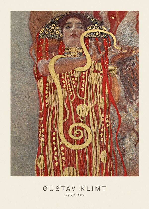Vintage umění Hygieia od Klimta v zlaté a červené