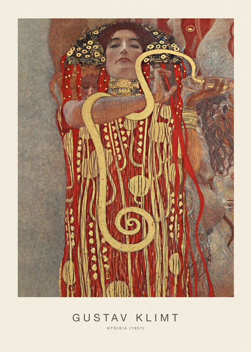 Vintage umění Hygieia od Klimta v zlaté a červené