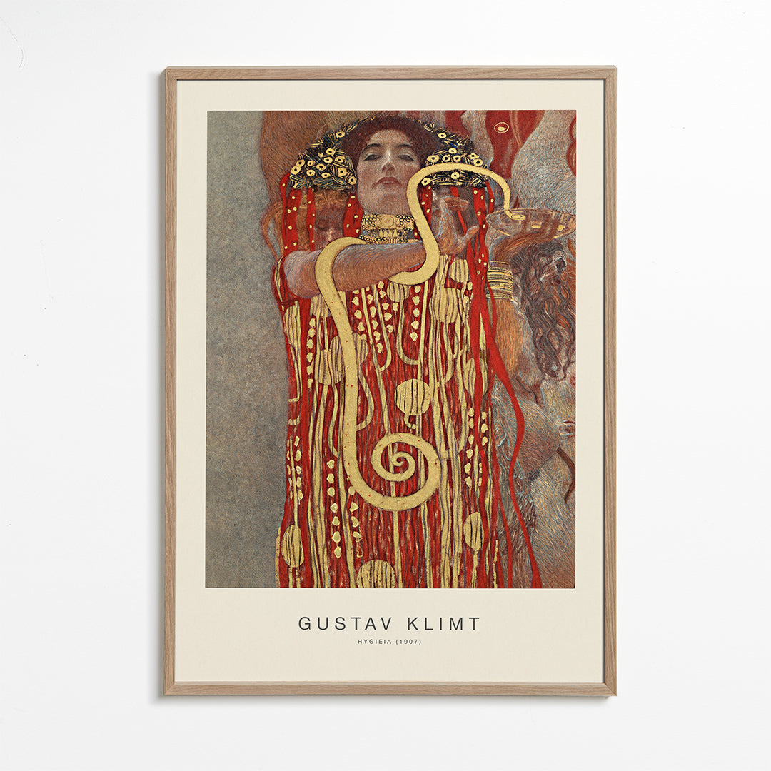 Vintage umění Hygieia od Klimta v zlaté a červené