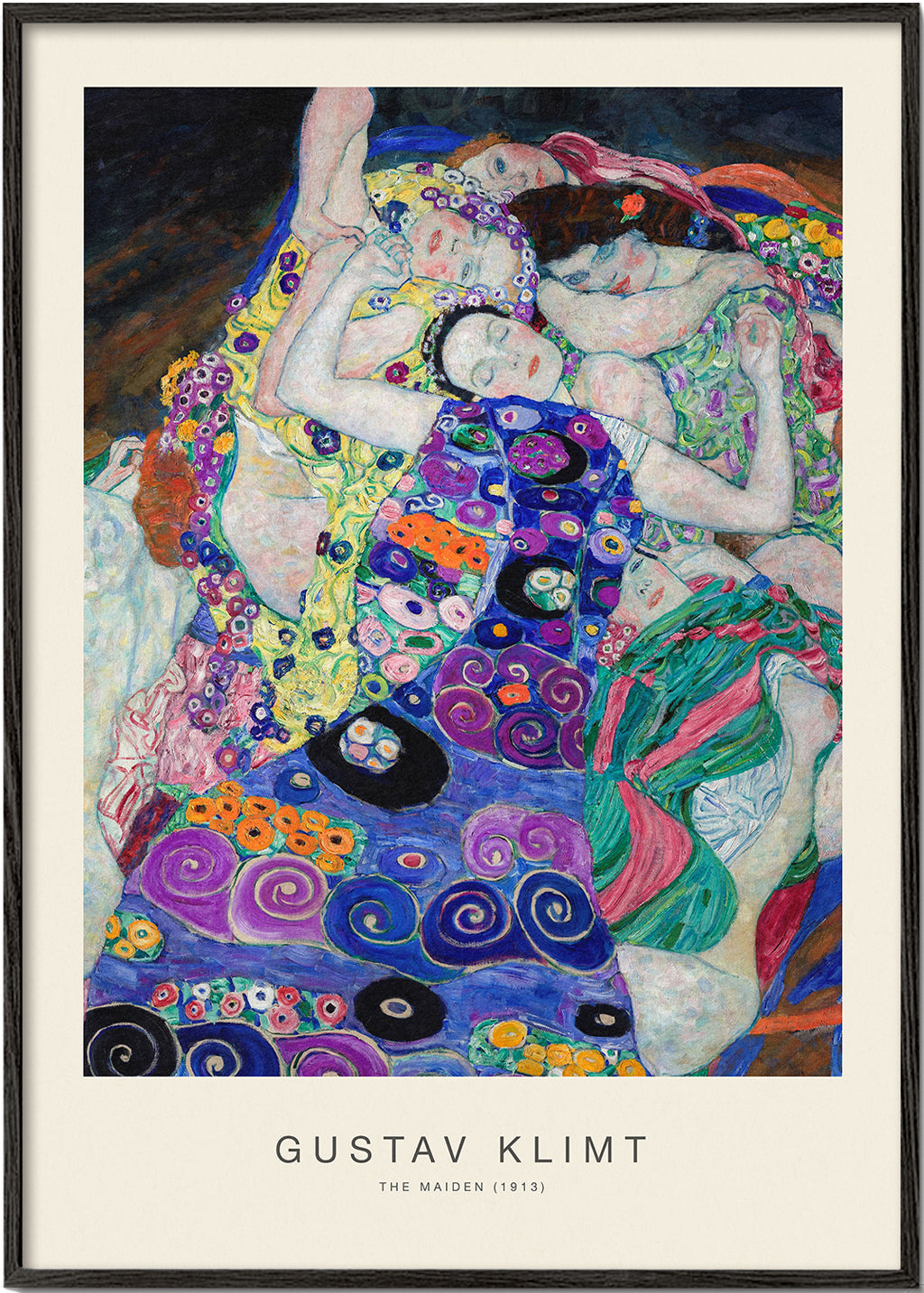 Vintage plakát s ornamentálními postavami inspirovaný Klimtem