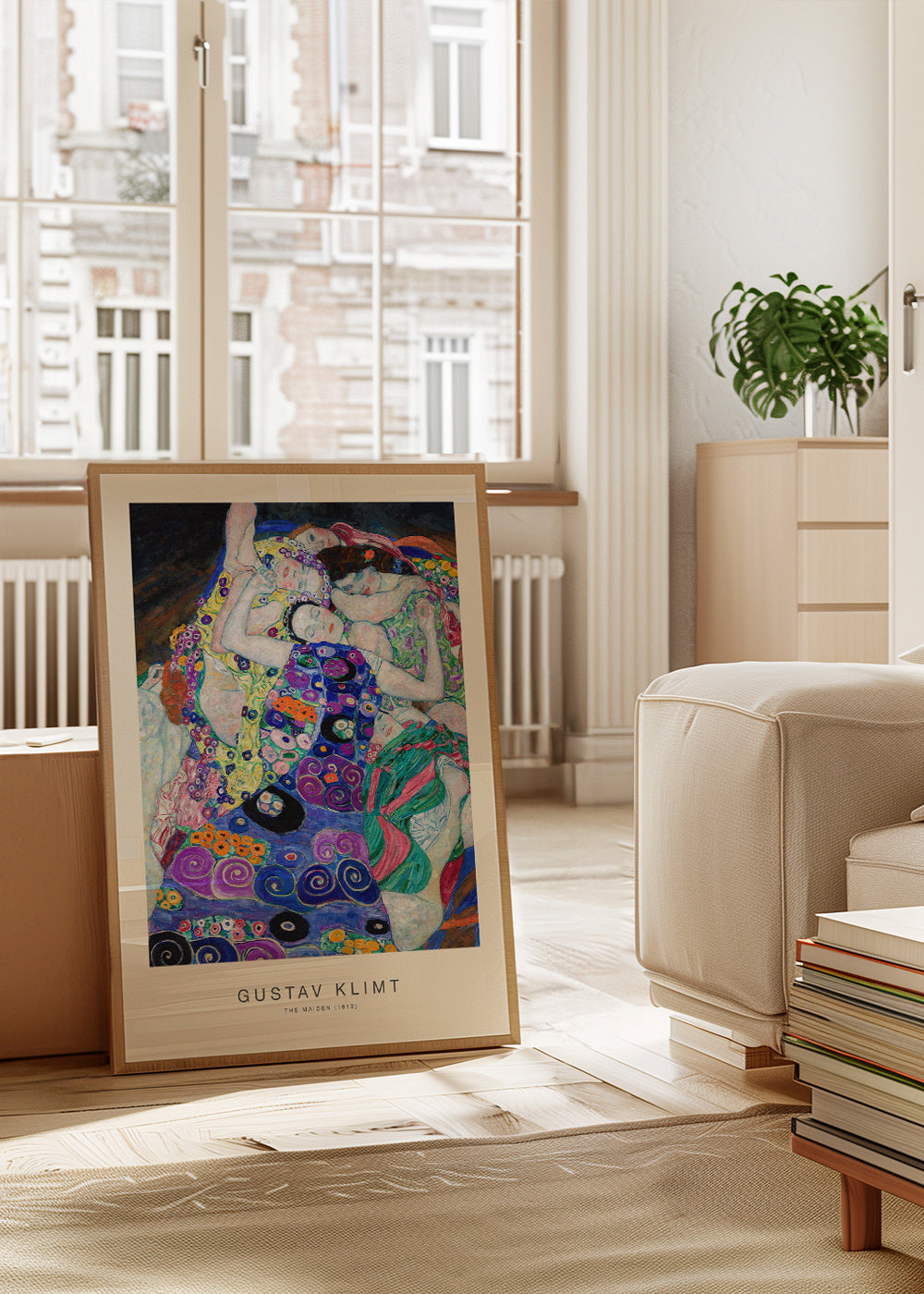 Vintage plakát s ornamentálními postavami inspirovaný Klimtem