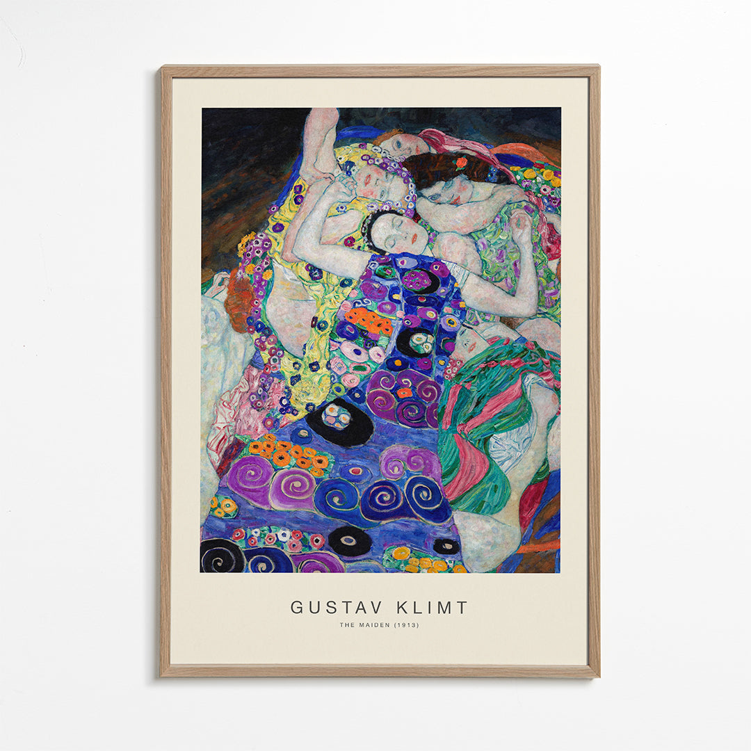 Vintage plakát s ornamentálními postavami inspirovaný Klimtem