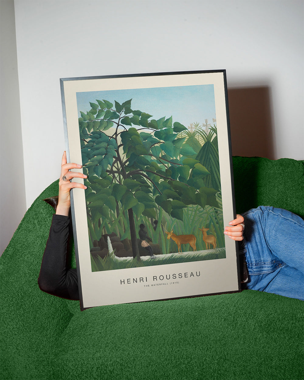 Botanický plakát: džungle s jeleny a vodopádem