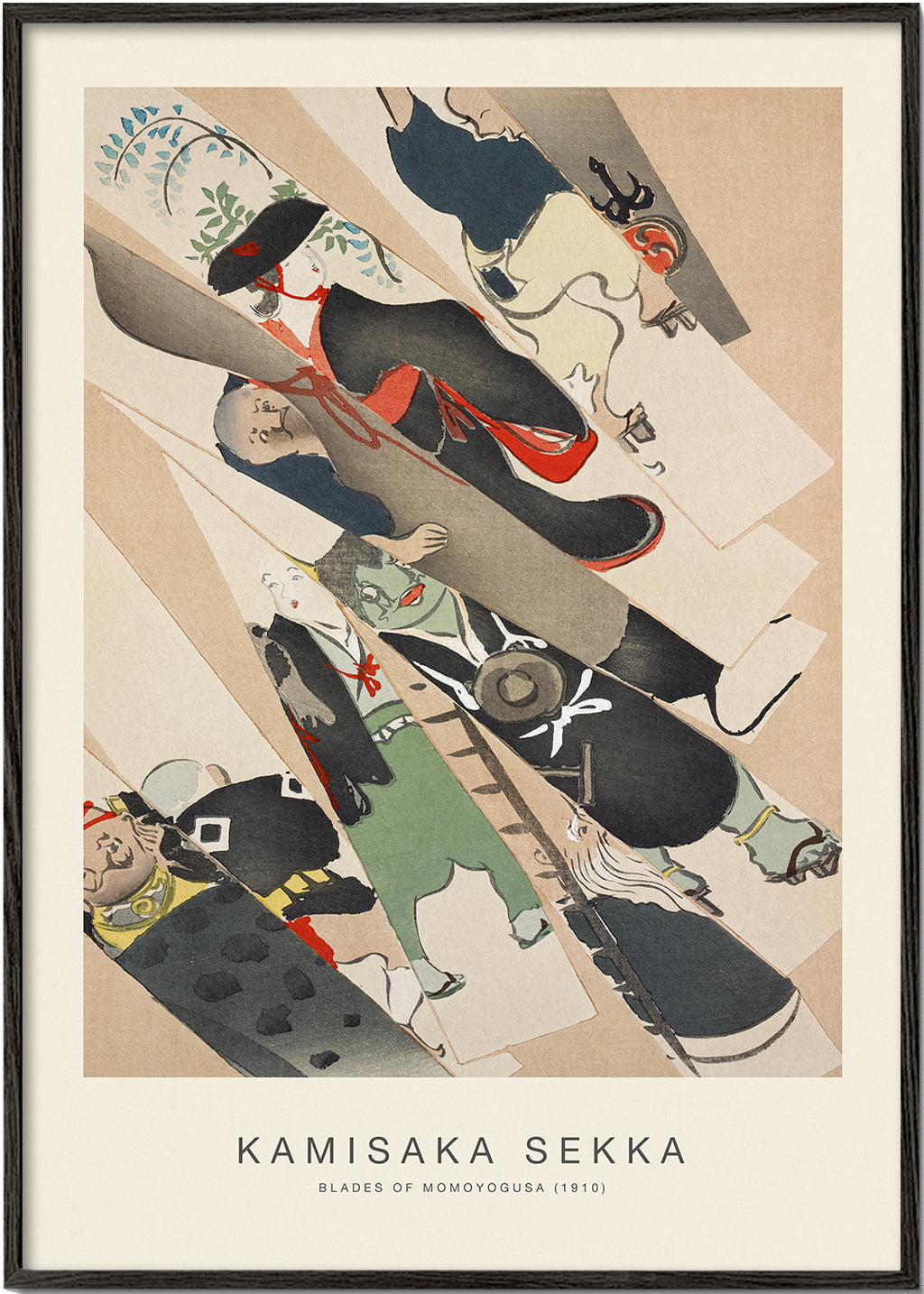 Japonská ilustrace Momoyogusa s postavami v kimonech