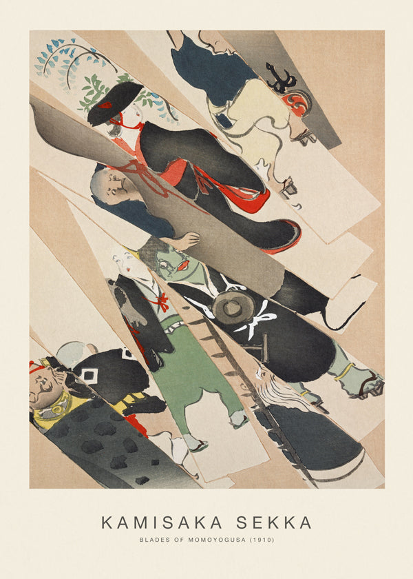Japonská ilustrace Momoyogusa s postavami v kimonech