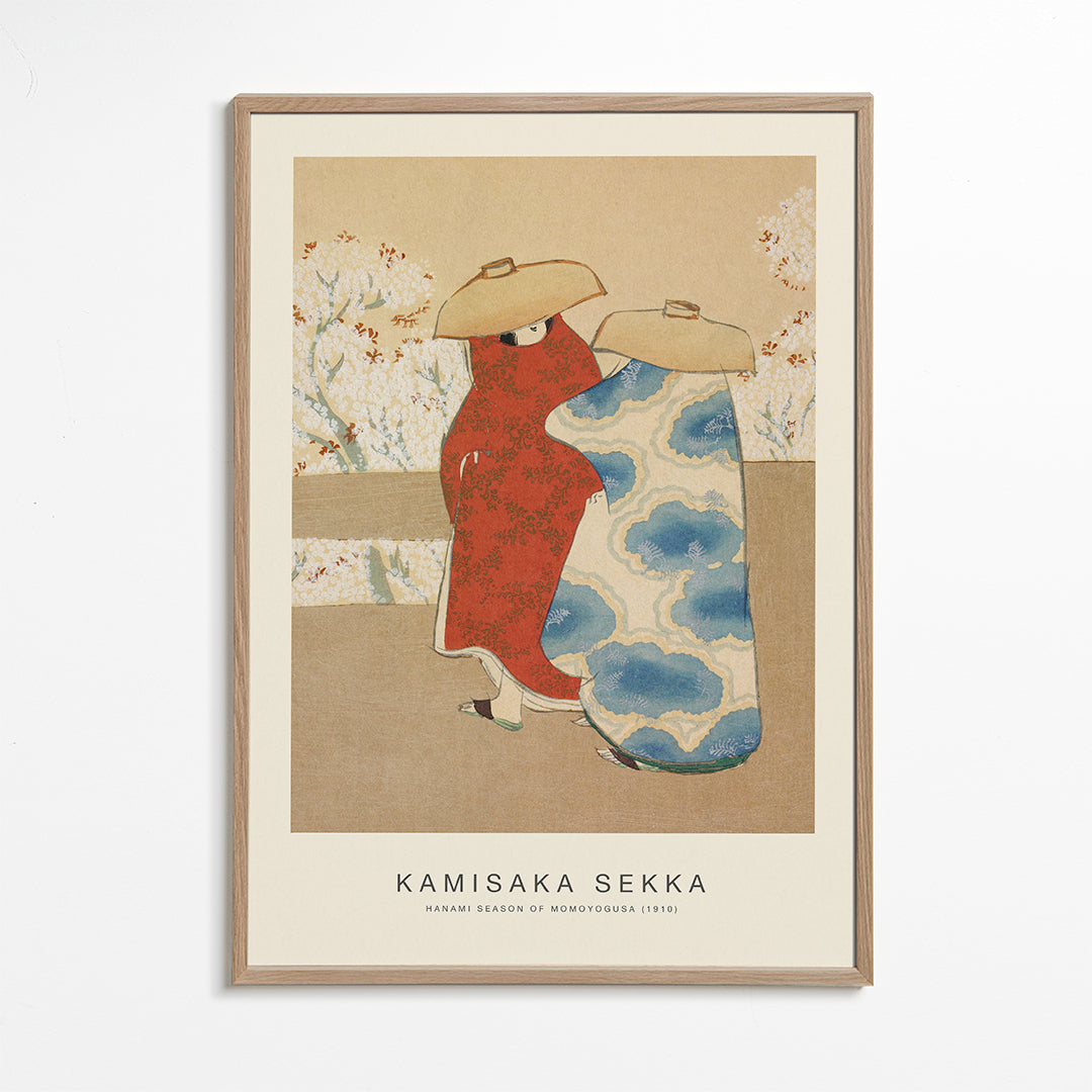 Japonská ilustrace s kimony a květy sakury