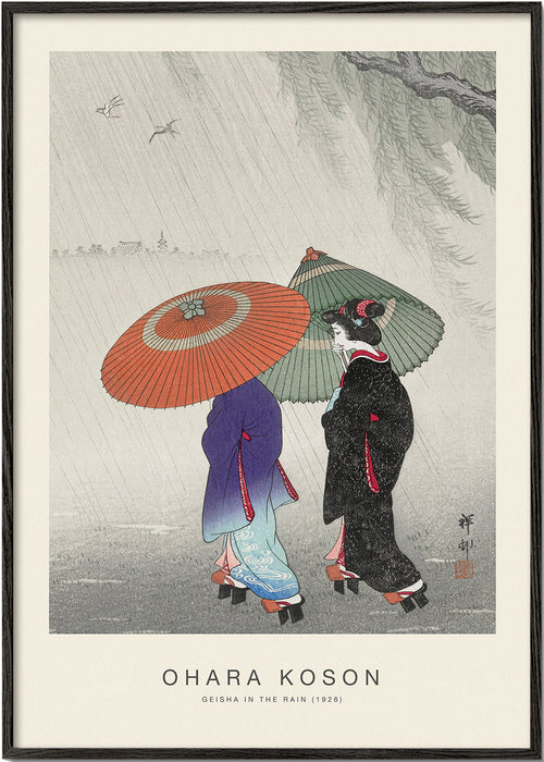 Japonská ilustrace gejš v dešti