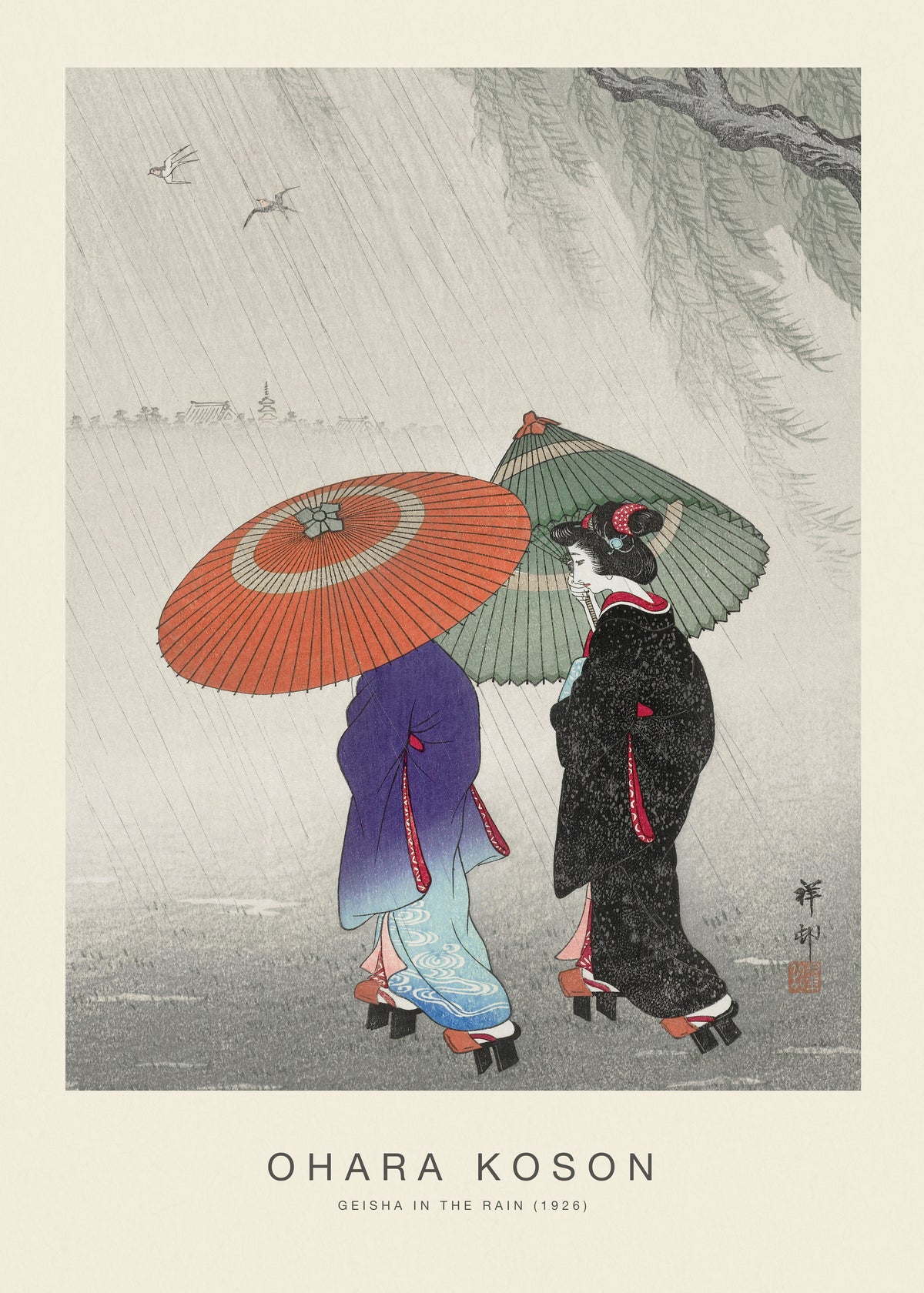 Geisha in the Rain (Special Edition) - Ohara Koson - Unframed art print