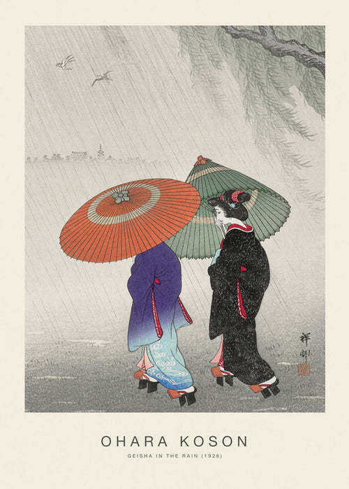 Japonská ilustrace gejš v dešti