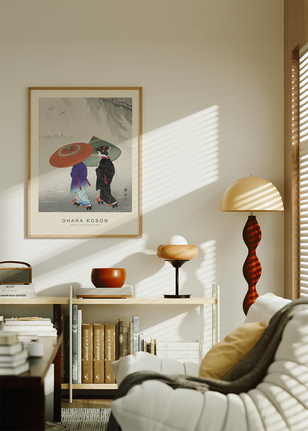 Japonská ilustrace gejš v dešti