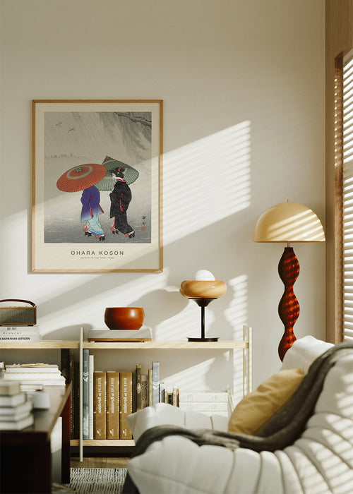 Japonská ilustrace gejš v dešti