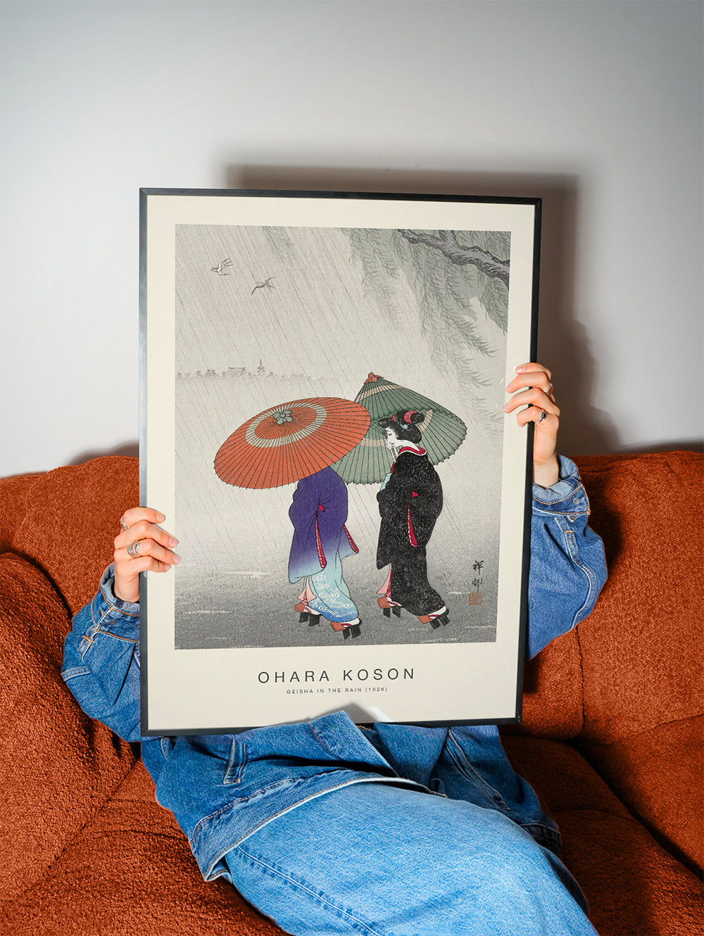 Japonská ilustrace gejš v dešti
