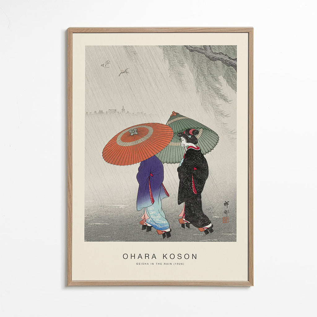 Japonská ilustrace gejš v dešti