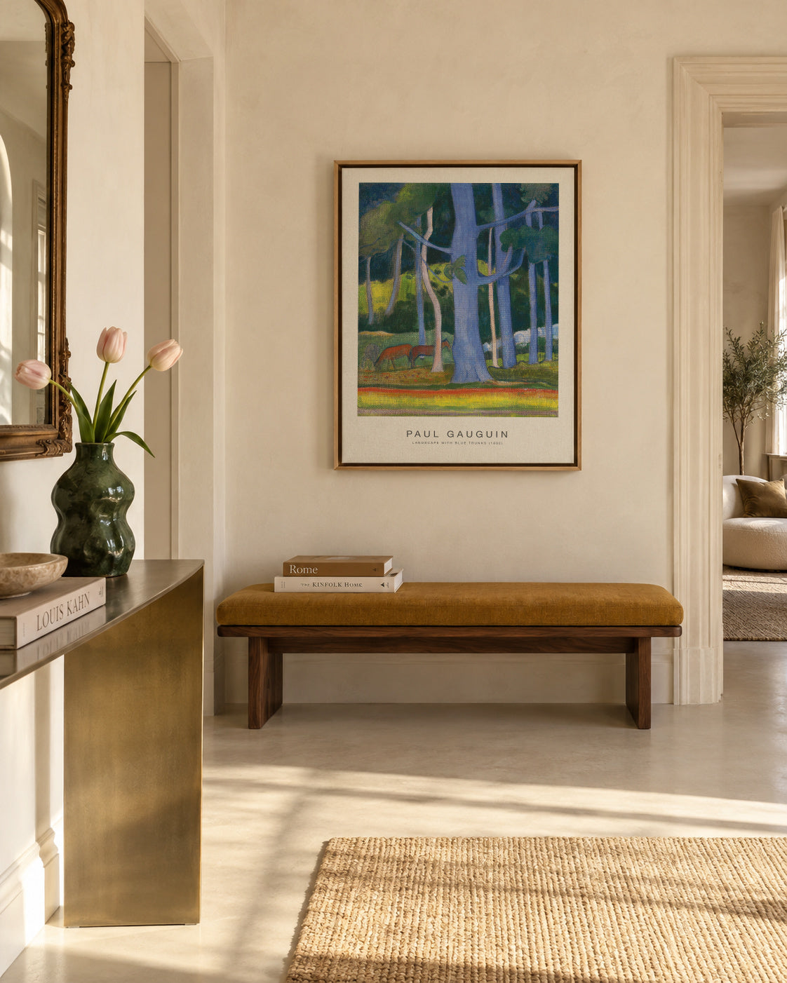 Landscape with Blue Trunks (Special Edition) - Paul Gauguin - Framed canvas in an interior