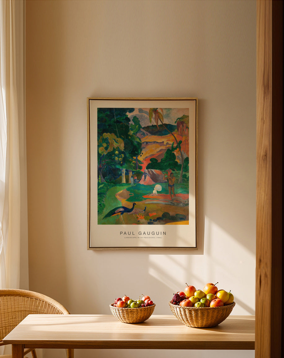 Landscape with Peacocks (Special Edition) - Paul Gauguin - Framed canvas in an interior