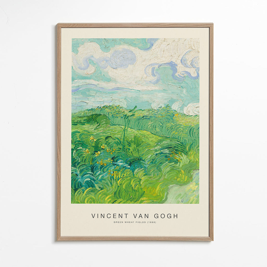 Krajinářské dílo se zelenými poli pšenice a expresivními tahy štětcem