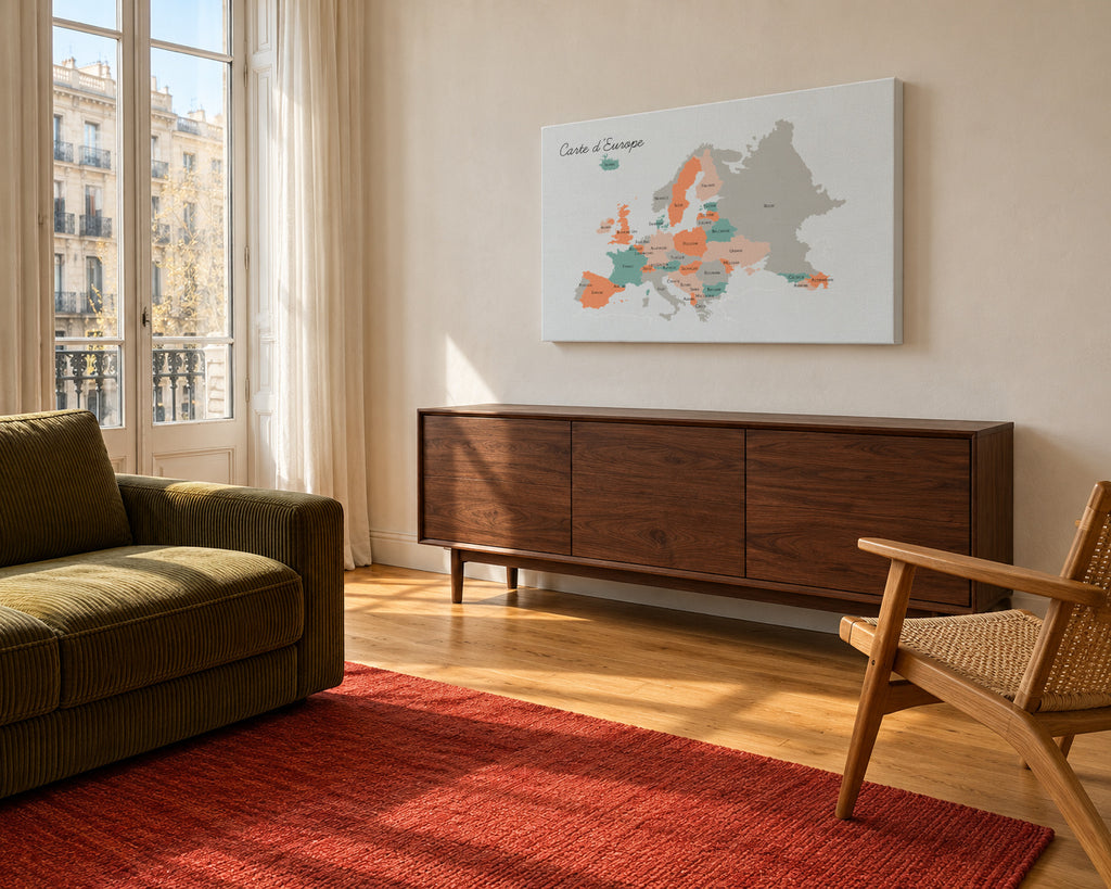 Carte d’Europe (french) - Unframed canvas in an interior
