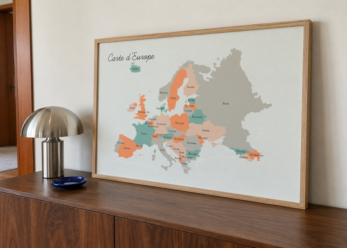 Carte d’Europe (french) - Framed poster in an interior