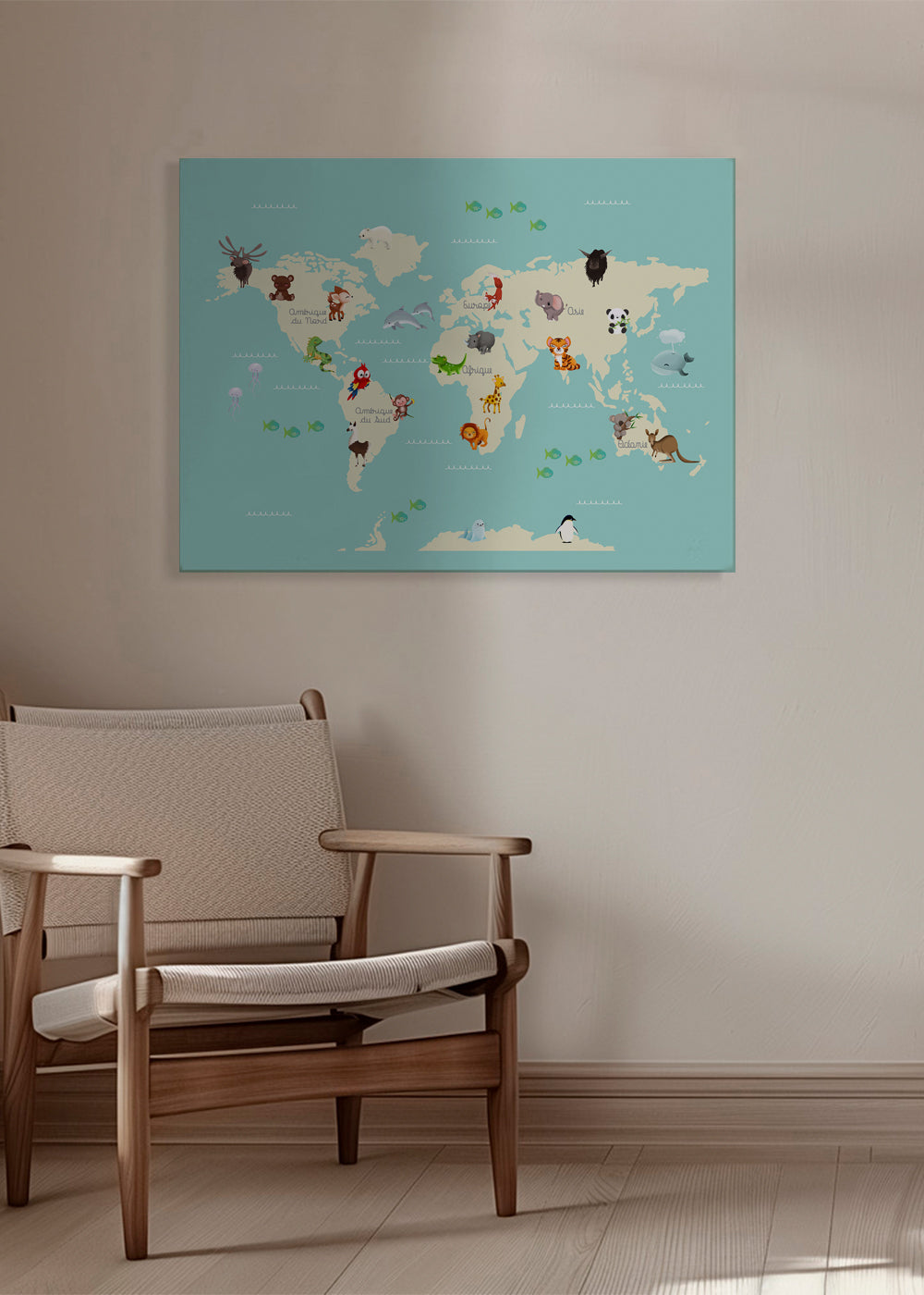 Dětský plakát mapa světa se zvířaty