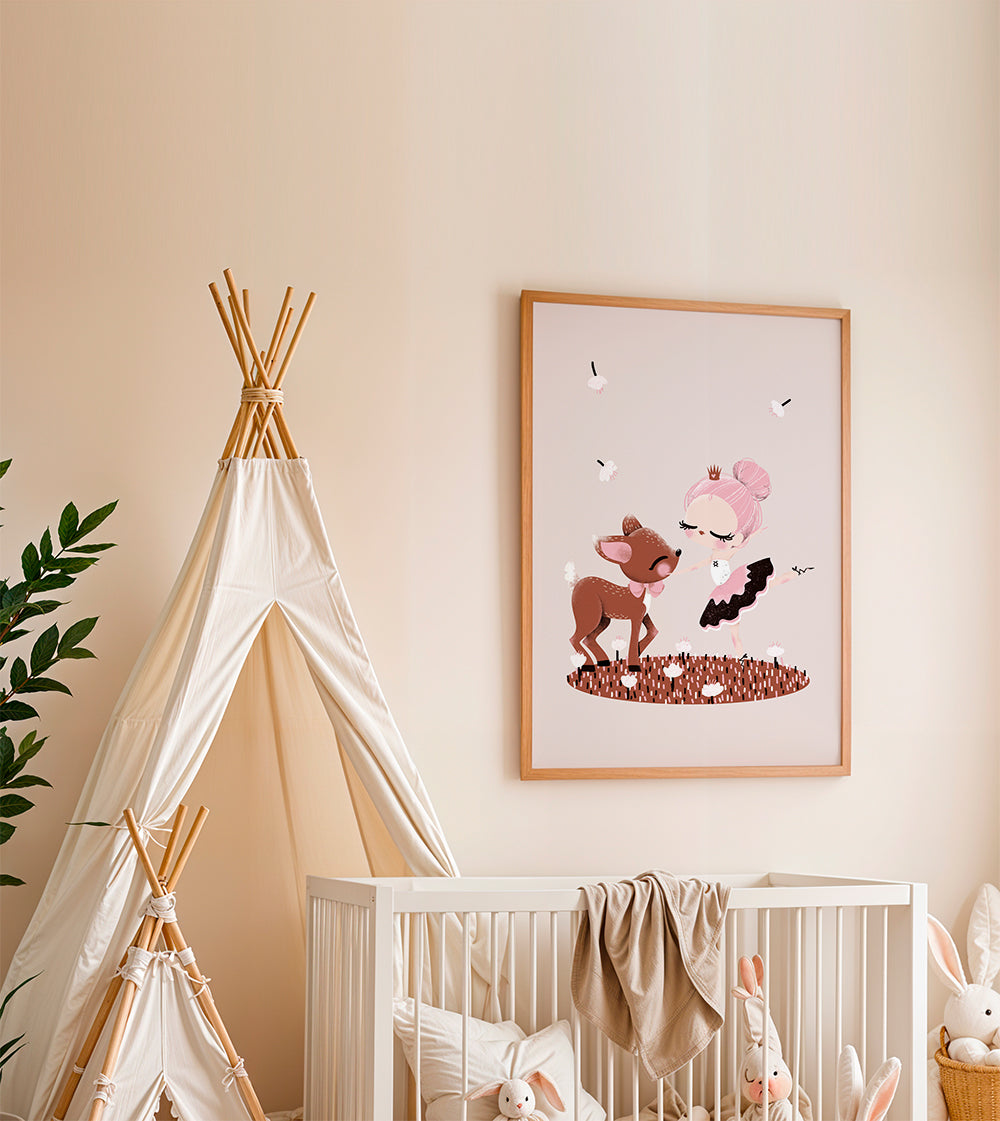 Dětský plakát: baletka a srnka v růžové