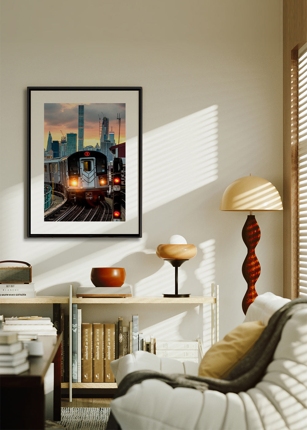 Cestovatelský plakát: Metro 7 při západu slunce – Canvas1