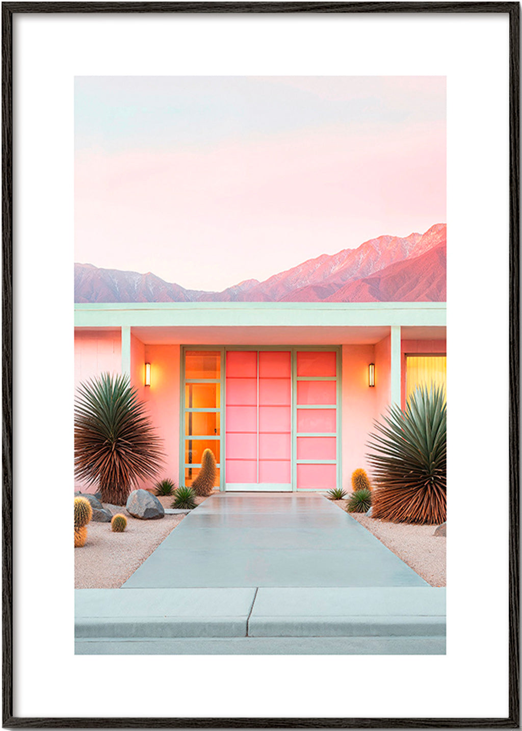 Botanický plakát Palm Springs růžový – Black Frame