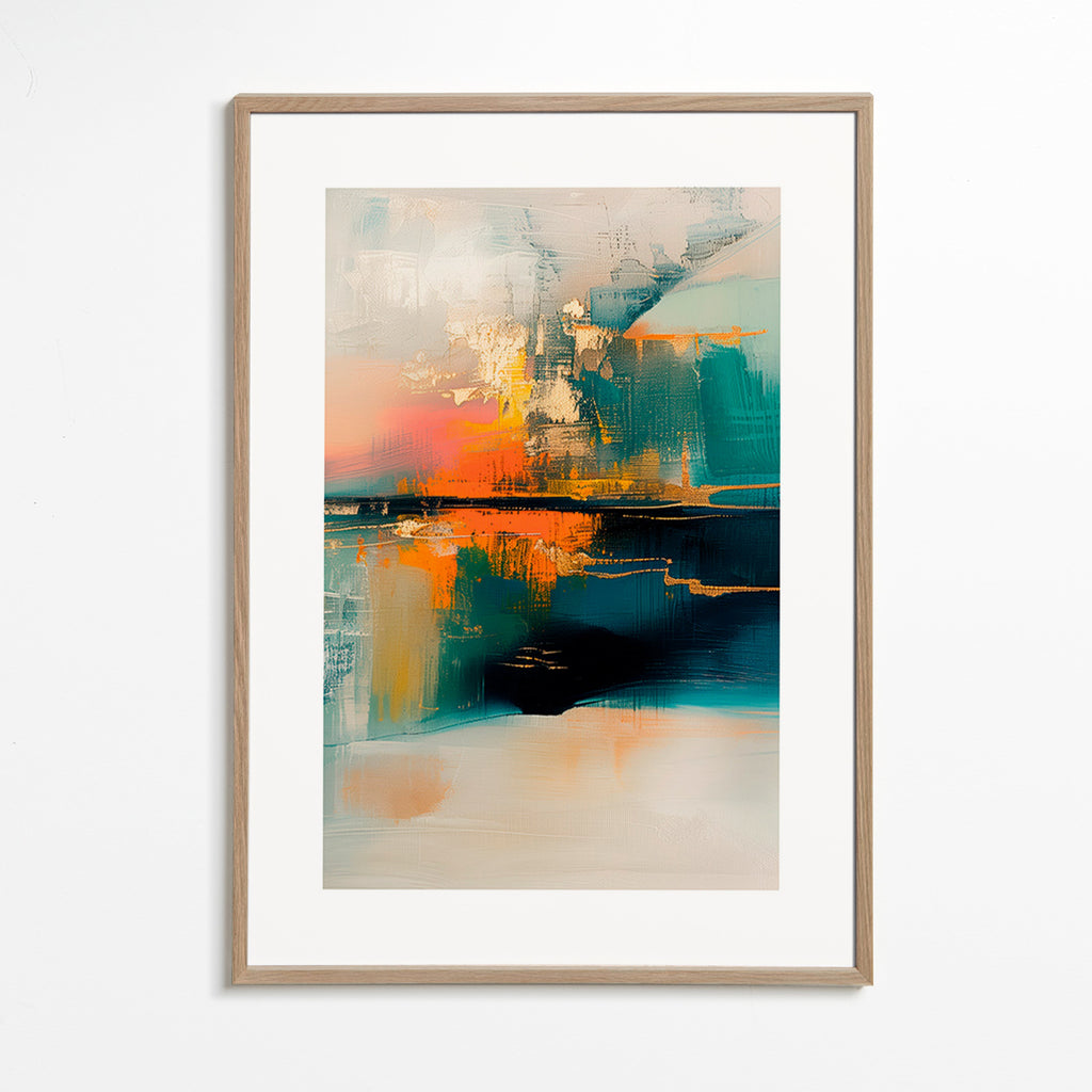 Abstraktní obraz s vodními odrazy – Oak Frame