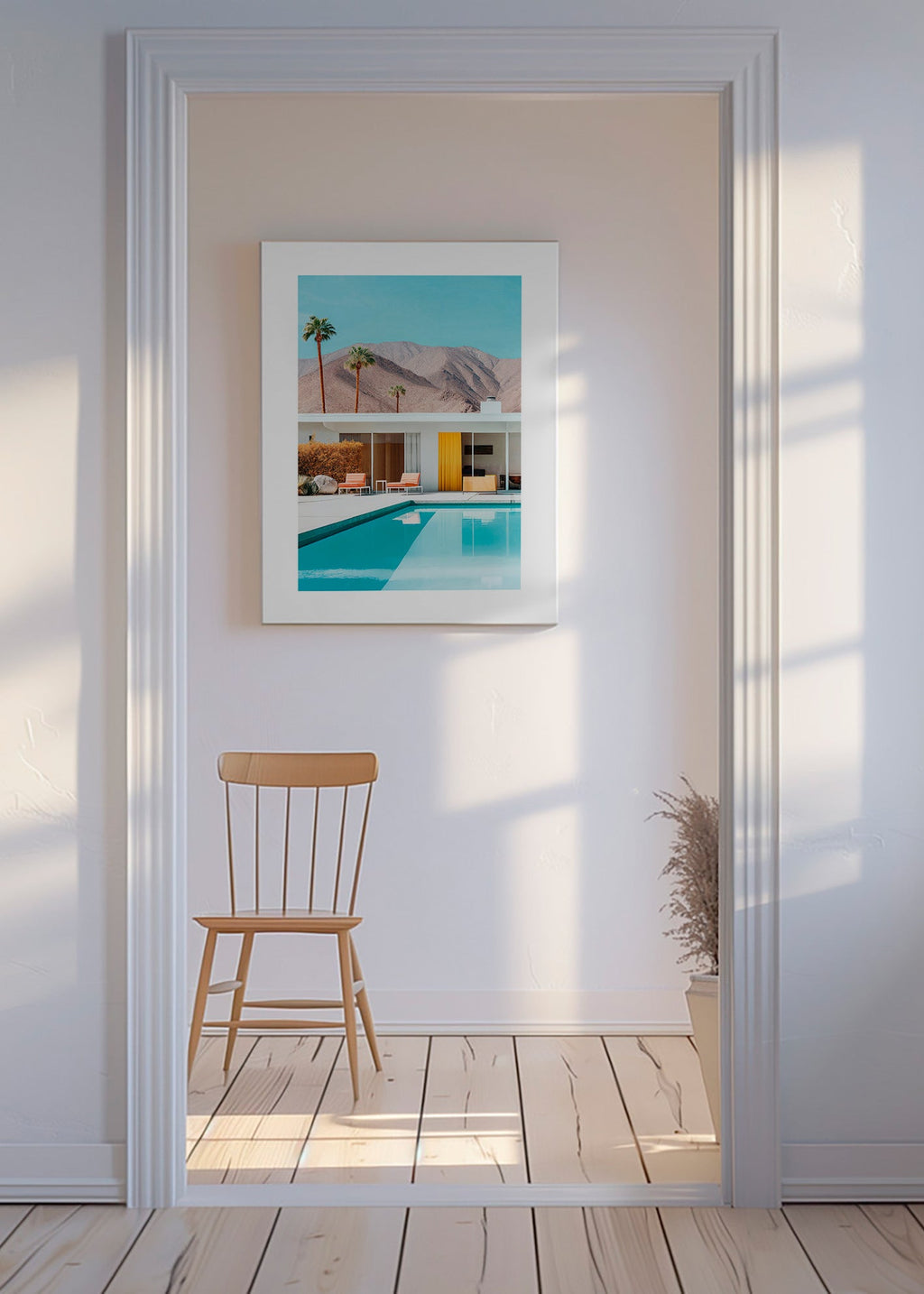Krajinný obraz s bazénem a palmami – Canvas