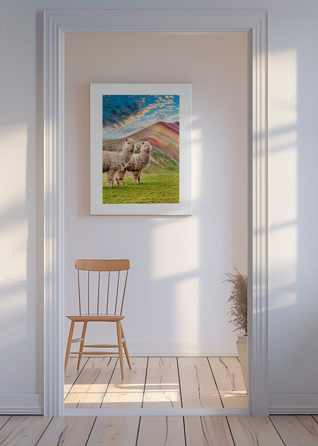 Obraz alpaky u duhové hory – Canvas