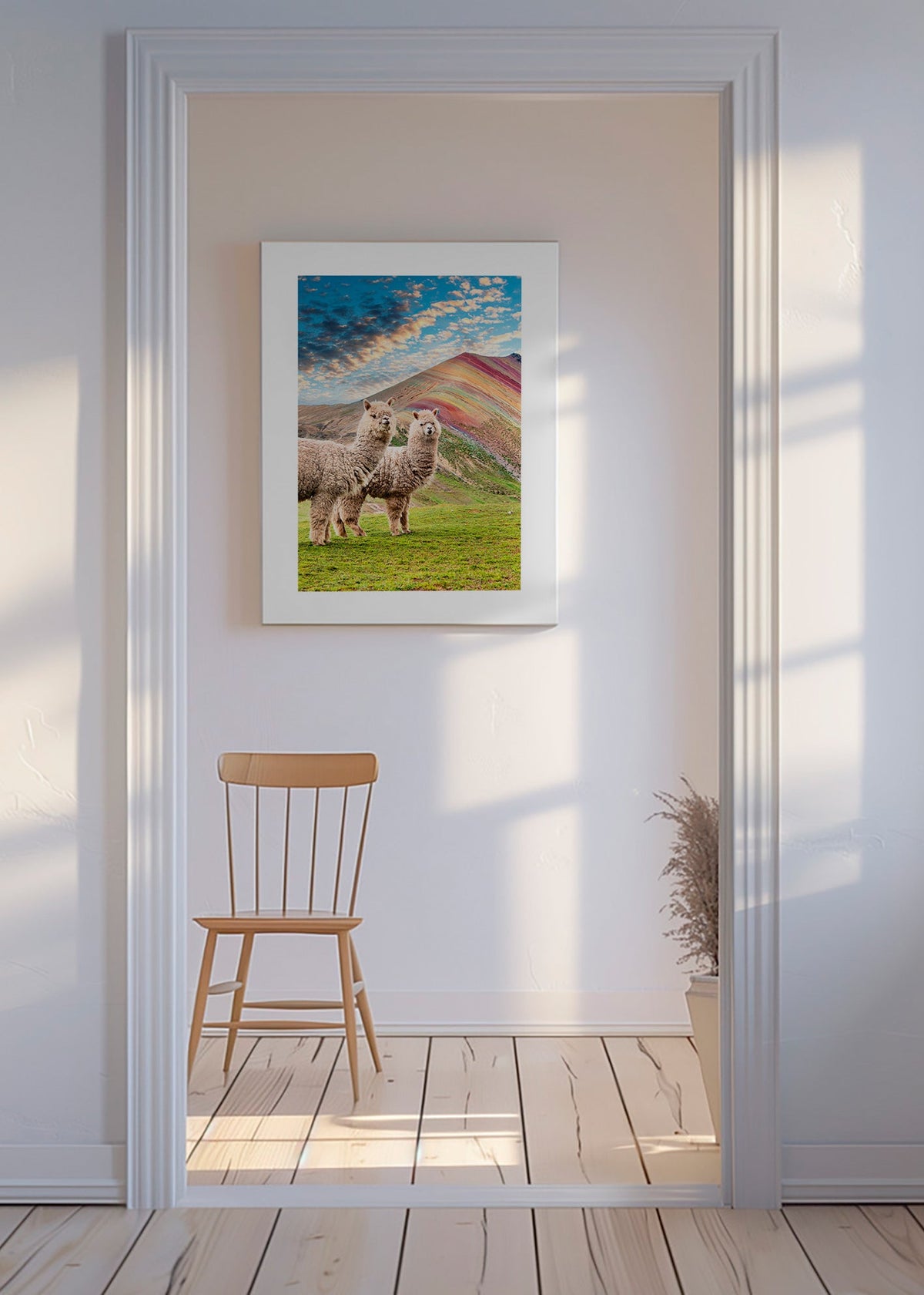 Obraz alpaky u duhové hory – Canvas
