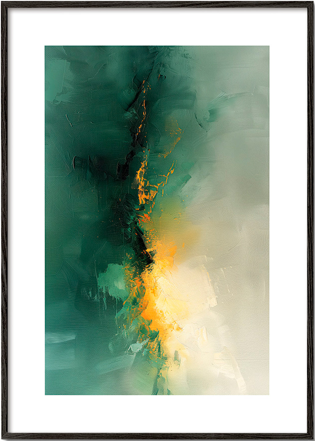 Abstraktní obraz zeleno-zlatý - Soumrak – Black Frame